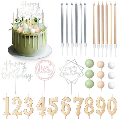 Yerliker 34 Pcs Happy Birthday Cake Toppers Decorations Birthday Candles DIY Cake Decor for Men Women Wedding Anniversary(Sage Green)