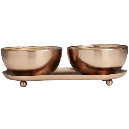 Deco 79 Metal Tropical Breeze Scented Double 12 oz 2 Wick Candle with White Wax and Tray, Set of 2 10" W, 3" H, Copper