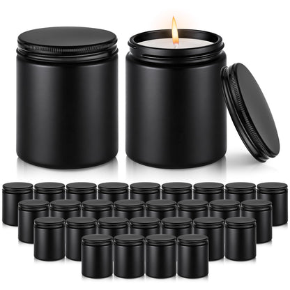 Tecohouse 8oz Black Glass Jars with Lids, 30 Pack Candle Jars with Blank Labels, 250g Wide Mouth | Lotion Container for Sample, Cream, Lotion, Honey, Powder, Jelly | Home & Beauty