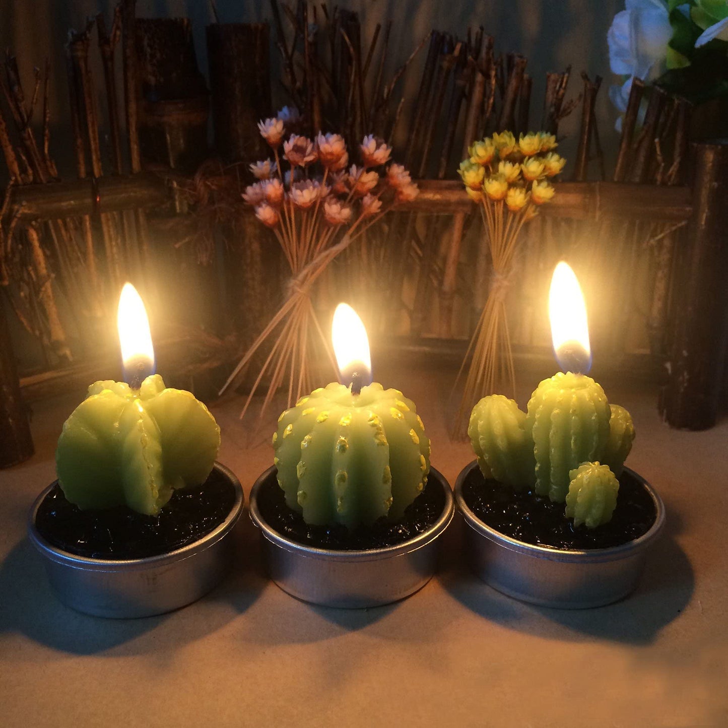 Ornerx 1.5" Cute Cactus TeaLights 6 PCS Succulent Decorative Candles