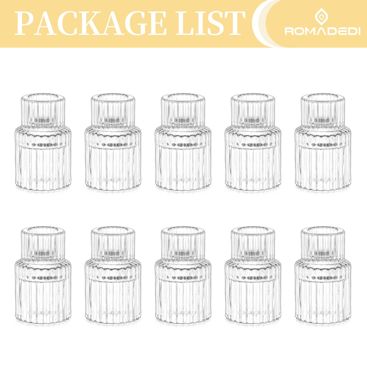 Romadedi Glass Candle Holder for Candlestick - 10Pcs Clear Small Tapered Candle Holder Wedding Decor Table Centerpiece Bulk for Candle Sticks Christmas Party Living Room Dinner Advent