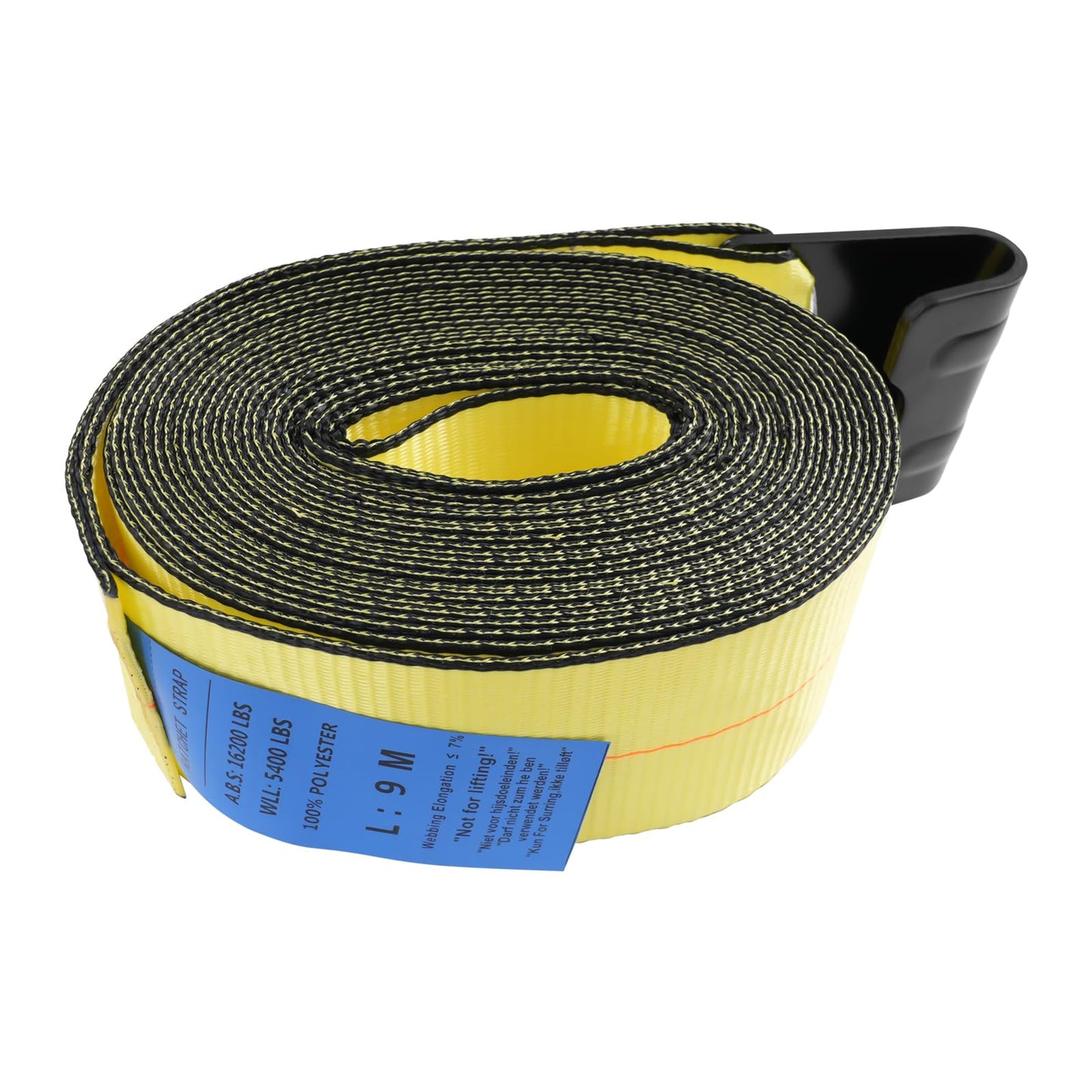 4 Pack Trailer Stake Pocket Winch & Winch Straps Kit, 4" x 30' Yellow Winch Strap with Flat Hook, Working Load Limit 5,400 LBS/Breaking Strength 16,200LBS for Flatbed Trailer, Black