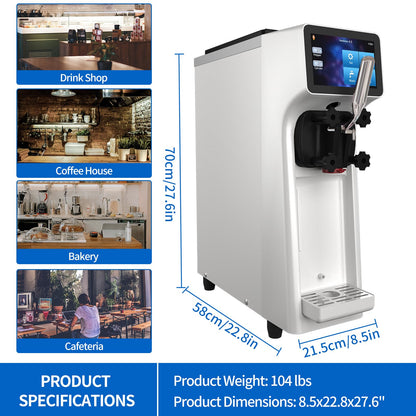 XPW Commercial Ice Cream Machine - 1000W 110V Single Flavor Soft Serve Ice Cream Maker Machine 2.7 to 4 Gal/H Touch LCD display & Auto Clean Soft Serve Maker Perfect for Bars Restaurants - White