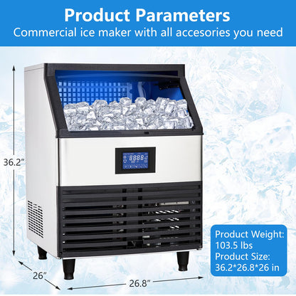 Commercial Ice Maker Machine, 440 LB/24H, 160 Cubes in 5-15 Min, 88 LB Storage Bin, Under Counter Stainless Steel Ice Making Machine for Home Bar Restaurants
