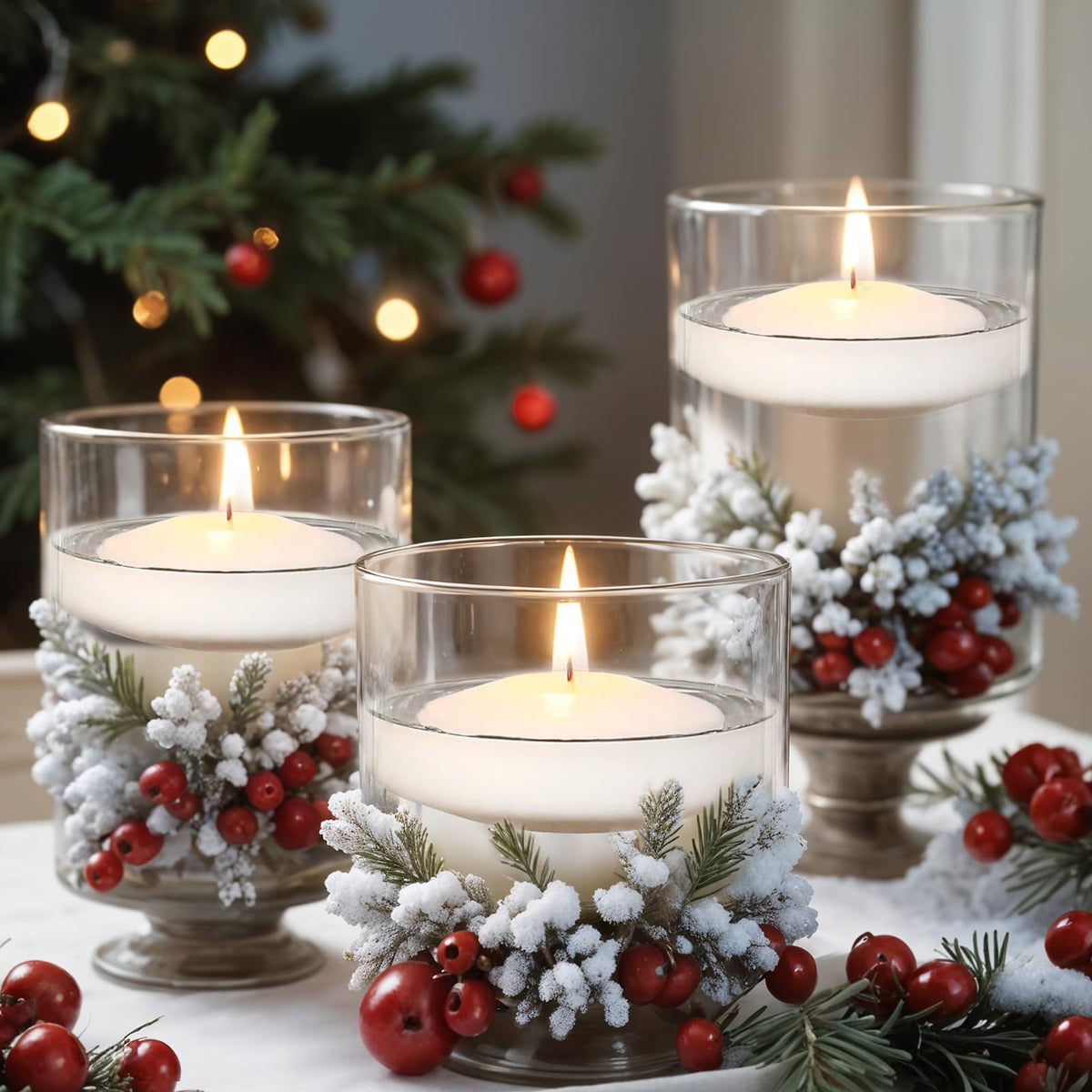 GINITIRI 3 inch White Floating Candles, 48 Pack Unscented Floating Candle,8-9 Hours Burning Floating Candles for Centerpieces, 3“ Water Candles for Cylinder Vases, Wedding, Party