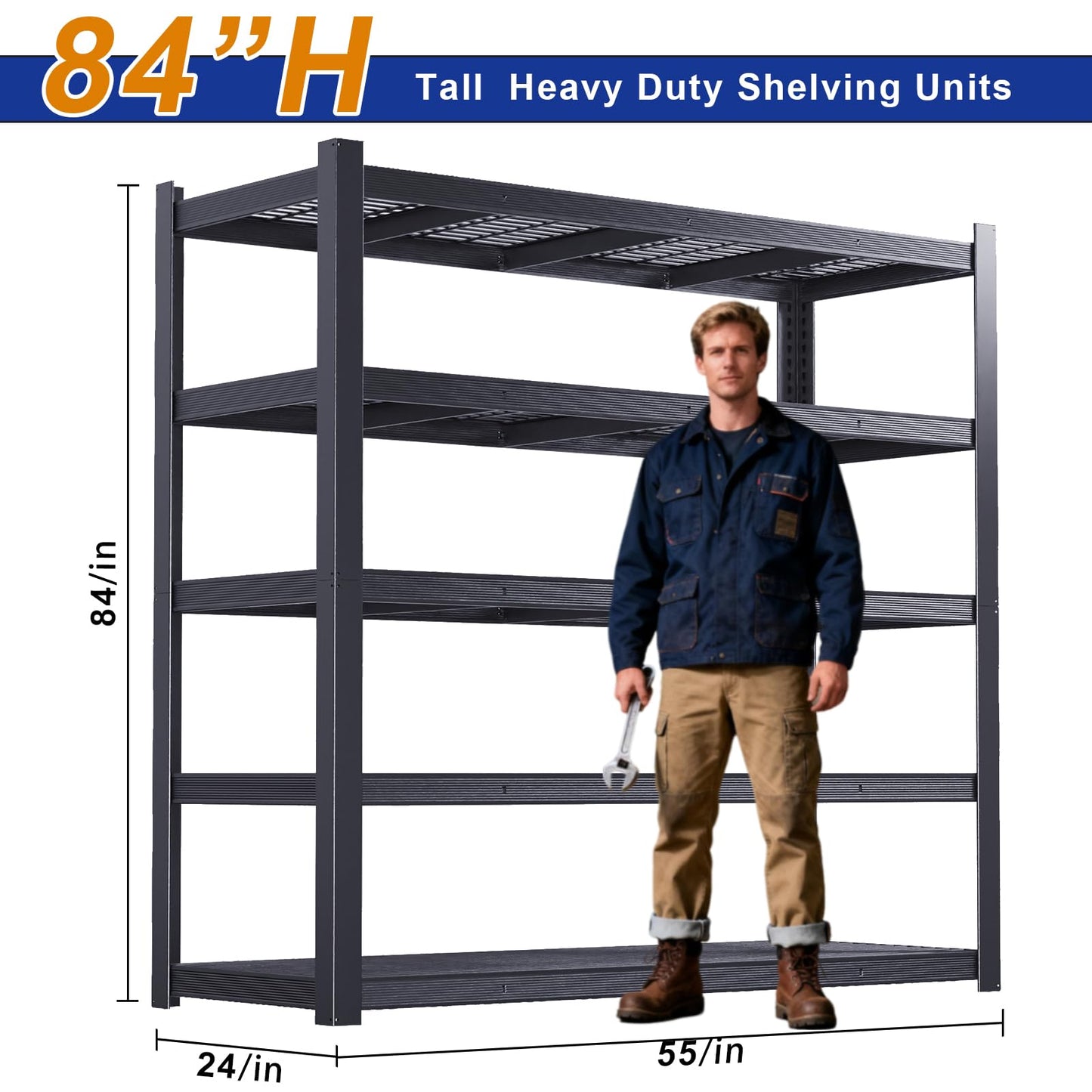 ZEUKMXOO Storage Shelves Heavy Duty Metal Shelving 84" H, Adjustable Garage Shelves, Metal Storage Shelves for Garage, Basement, Warehouse, Workshop,24" D x 55" W x 84" H, 3050 lbs