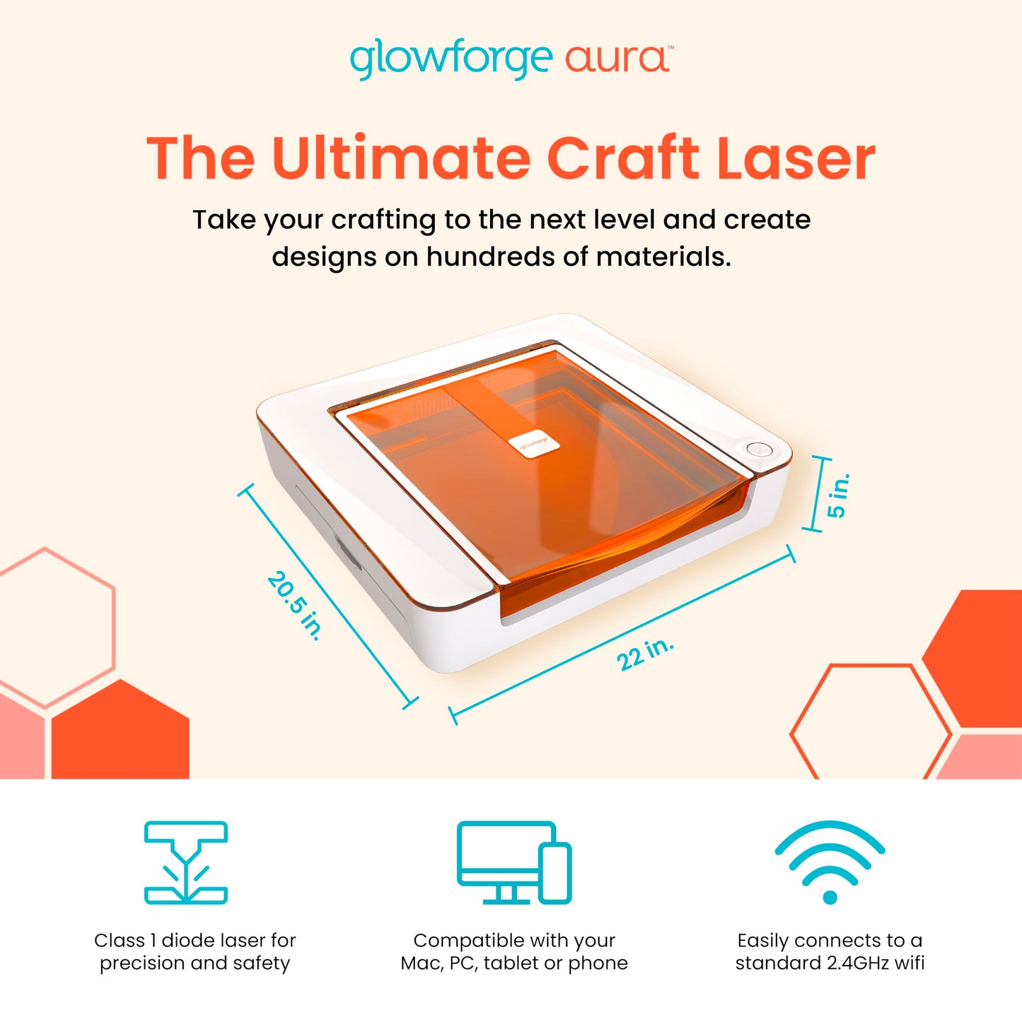 Glowforge Aura Laser Engraver and Cutter, DIY Project and Craft Laser Engraving Machine, 6W Diode with Safety Features for At Home Use