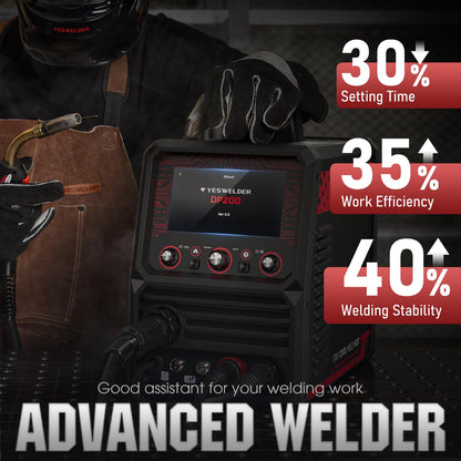 YESWELDER Multifunctional MIG Welder, Dual Pulsed 7-Inch LCD Screen 120V/240V, 6-In-1 MIG/Pulsed MIG/Flux Core/Spool Gun Compatible/Lift TIG/Stick Welding Machine DP200