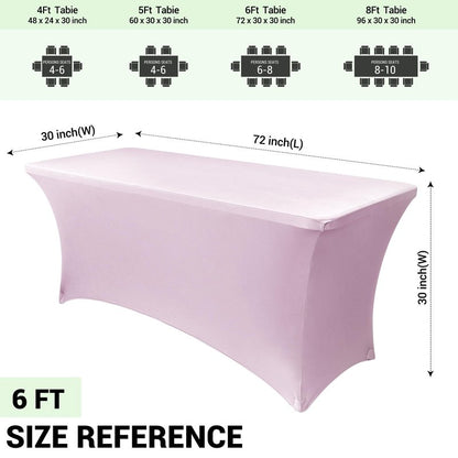 Obstal 6ft Stretch Spandex Table Cover for Standard Folding Tables - Universal Rectangular Fitted Tablecloth Protector for Wedding, Banquet and Party, 72L x 30W x 30H Inches, Light Pink, 2pc
