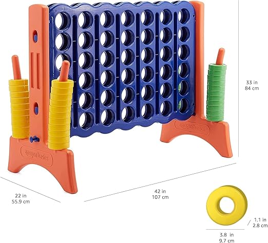 Amazon Basics Junior 4-to-Score Giant Premium Plastic Party Game for Kids &amp Adults Indoor &amp Outdoor BPA-Free with Carrying Bag Blue Yellow Red Green Large