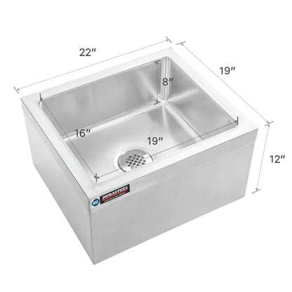 DuraSteel 19x22x12 Commercial Floor Mop Sink - NSF Certified 304 Stainless Steel Utility Room Service Basin with Leak Proof Flat Drain - Large Tub for Dog Washing, Filling Water Bucket, Cleanup