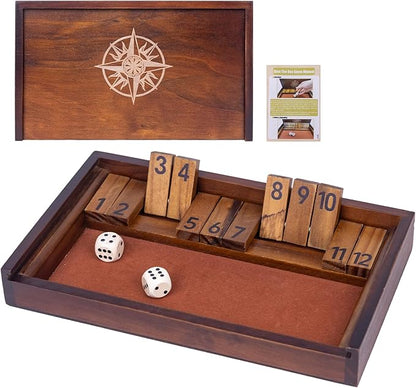 Shut The Box Game with 12 Pcs Wooden NumbersWooden Board Table Math Game