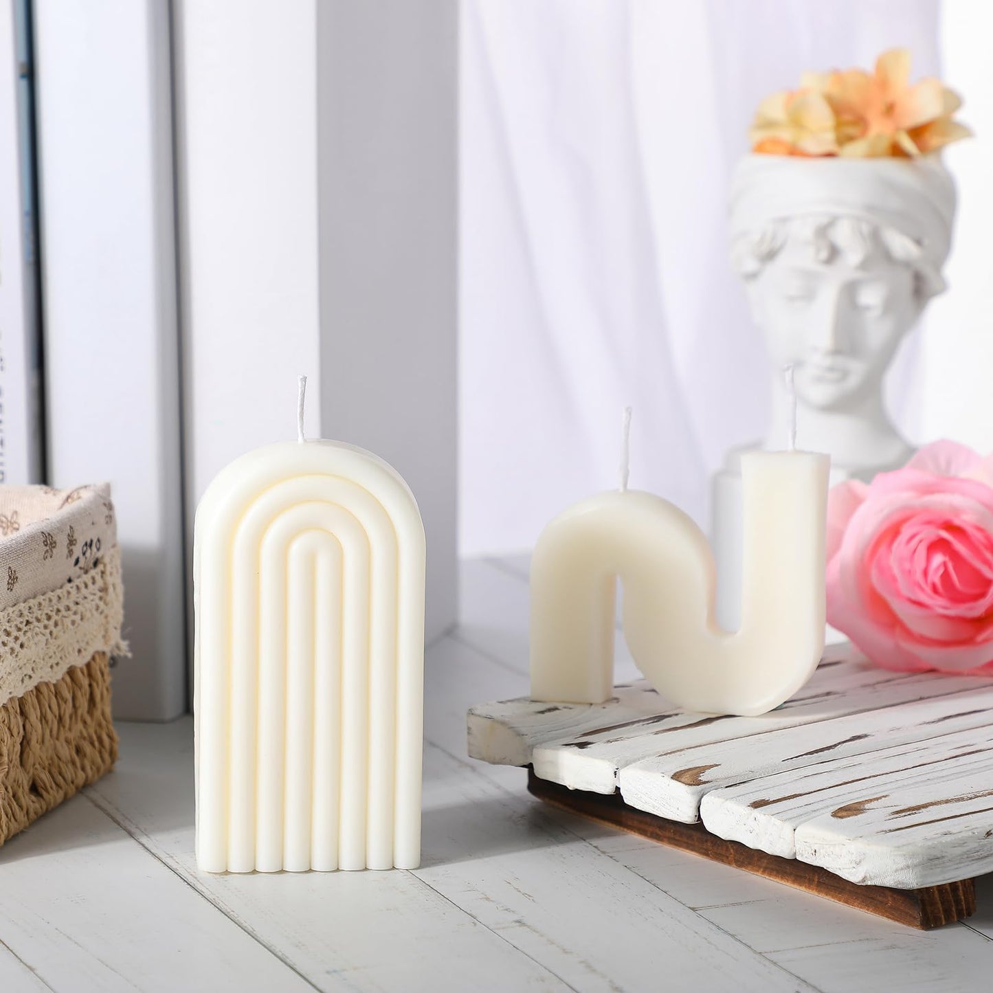 Roowest 2 Pieces Aesthetic Candles Twist Shaped Candle Trendy Taper Candles Minimalist Geometric Soy Wax Scented Art Decoration for Birthday Wedding Decor