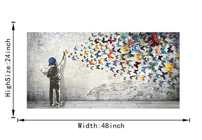 Home Decor Graffiti Canvas Wall Art for Living Room Boy Painting Butterflies Pictures Modern Street Graffiti Artwork Prints, Framed 48" x 24"