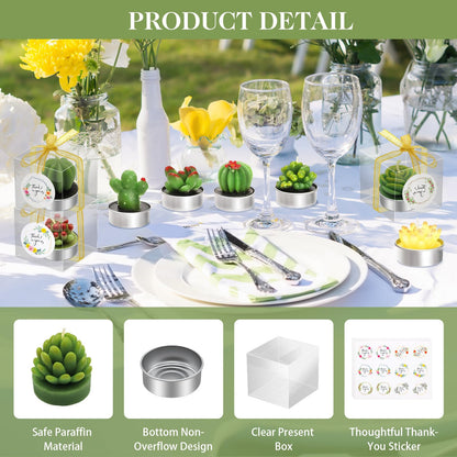 AZEAM 48 Pcs Succulent Candles Party Favors, Bulk Cactus Table Decor for Guests, Mini Tiny Handmade Plant Tealights Candle Decoration Set for Shower Prizes Game Bridal Wedding Home Birthday