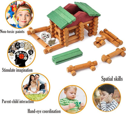Wondertoys 170 Pieces Wood Logs Set Ages 3+ Classic Building Log Toys for Boy Creative Construction Engineering Educational Gifts