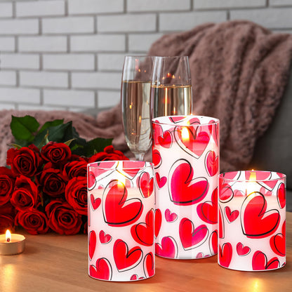 VIHOSE 3 Pcs Valentine LED Flameless Candles Romantic Heart Battery Operated Pillar Candles for Romantic Night Valentine's Day Gifts Proposal Anniversary Festival Gift Table Centerpiece Decor(Heart)