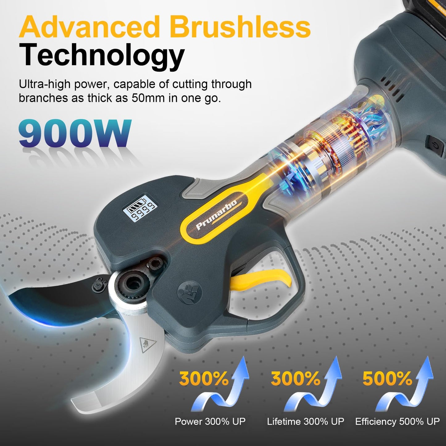 2 Inch Professional Electric Pruning Shears Cordless, Pole Compatible Tree Pruner for High Branches, 2×4000mAh Battery 50mm Heavy Duty Secateurs Compatible with Makita, Orchard Vineyard Commercial Use