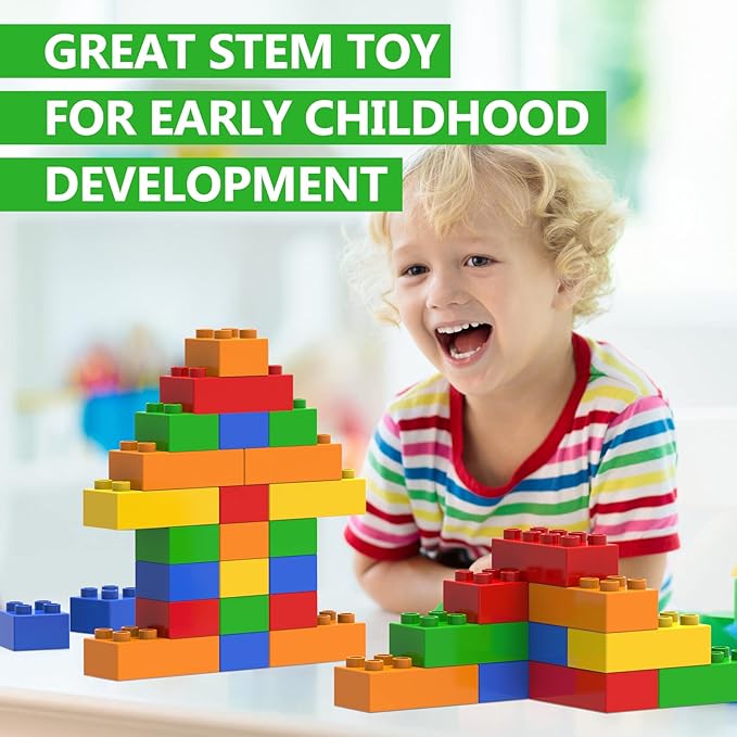 150 Pcs Jumbo Building Blocks Set for Toddlers (100 Square &amp 50 Rectangle) | Compatible Big Construction Bricks in 5 Colors | Kids Ages 3+ STEM Toy