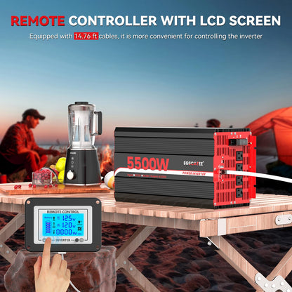 5500W Power Inverter 12V DC to 120V AC, 11000W Peak Off-Grid Solar Converter for 12V Battery Bank, RV, Truck & Home Backup Power System, 4 AC Outlets, USB & Type-C Port, LCD Remote Controller