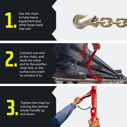 DC Cargo Chain Binder Kit | 3/8" Grade 70 Extra Long 20 Foot Chain - and Load Binder Set | Heavy Duty Ratcheting Chain and Binder | Load Chain and Binders – 6,600lb Working Load Limit As Set