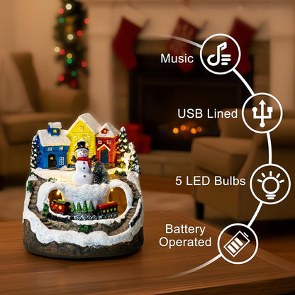 MXwcy Christmas Village House - Moving Train & Music, LED Lighted Snowman Figurine | Holiday Decor Collectible