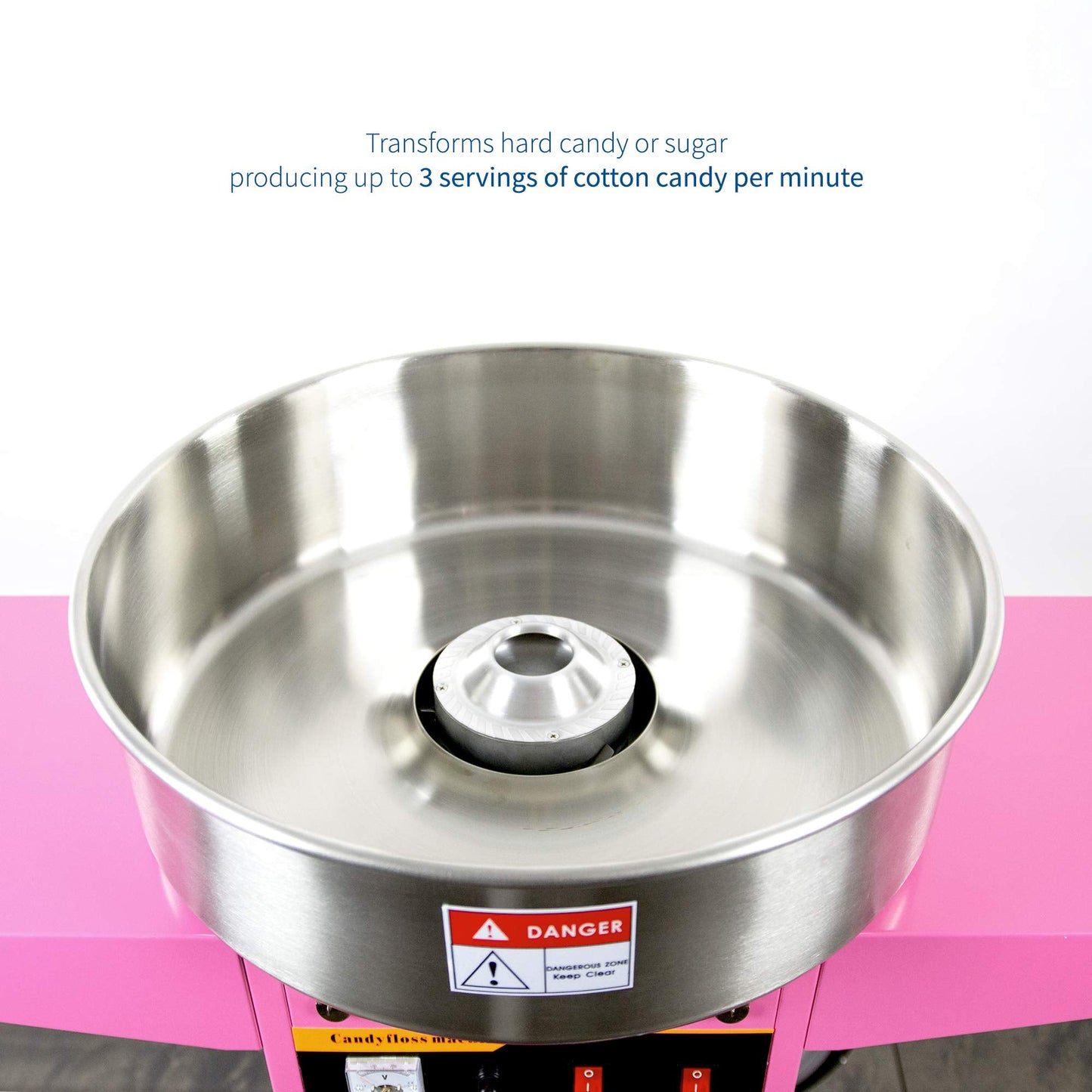 VIVO Pink 1030W Electric Cotton Candy Machine Cart, Mobile Rolling Candy Floss Maker, 20 inch Stainless Steel Bowl, Bubble Shield Cover Sugar Scoop and Drawer, Easy Home or Commercial Use, CANDY-KIT-2