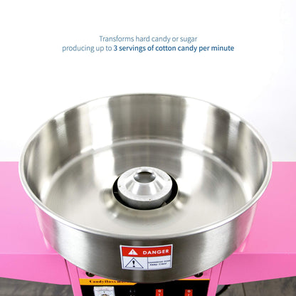 VIVO Pink 1030W Electric Cotton Candy Machine Cart, Mobile Rolling Candy Floss Maker, 20 inch Stainless Steel Bowl, Bubble Shield Cover Sugar Scoop and Drawer, Easy Home or Commercial Use, CANDY-KIT-2