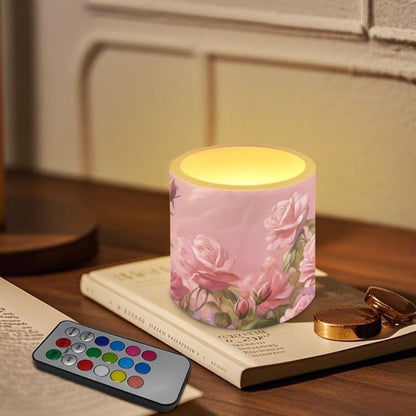 Cozeyat Pink Floral Versatile LED Flameless Candles 4 Pack Battery Operated with Remote Control Timer Dancing Flame Waterproof for Indoor Outdoor Home Table