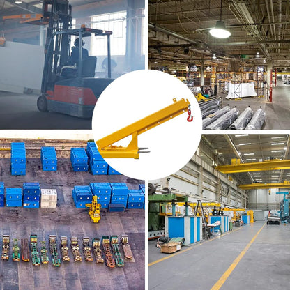 Adjustable Forklift Jib Boom Crane, 6000lbs Capacity Forklift Mounted Crane Manual Telescopes Heavy Duty Forklift Jib Crane with 2 Hooks for Warehouse, Factories