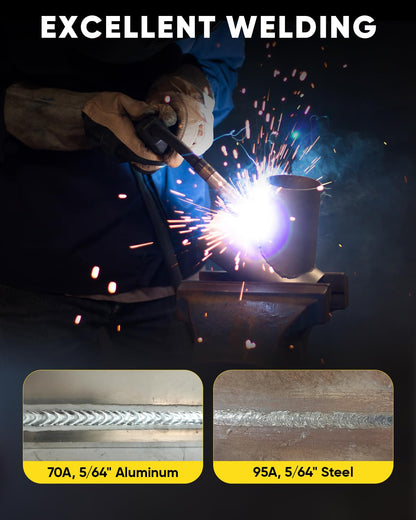 H HZXVOGEN 205A MIG Welder, 5 in 1 Gas MIG/Gasless MIG/Stick/Lift TIG/Spool Gun 110/220V Aluminum Welder Machine, Synergic Control Multiprocess Flux Core Welder MMA/Arc Welding Machine(HVM205P)