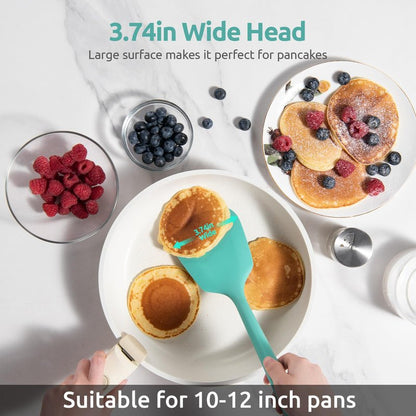 13.6" Solid Silicone Turner: U-Taste 600ºF Heat Resistant Kitchen Spatula Flipper, Food Grade Flexible Wide Seamless Rubber Cooking Utensil for Egg, Pancake, Burger in Nonstick Cookware (Aqua Sky)