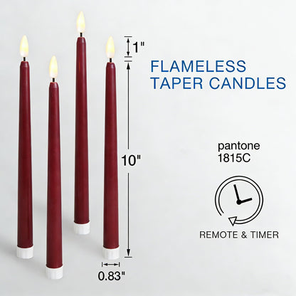 Ni-JASW Burgundy Flameless Taper Candles with Remote, Flickering Battery Operated LED Candlesticks Home Decor Set of 4