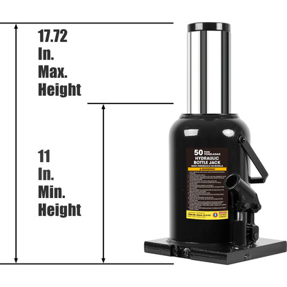 Torin 50 Ton (100,000 LBs) Capacity Low Profile Hydraulic Welded Heavy Duty Bottle Jack, AT95007B , Black