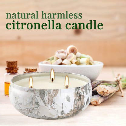 Citronella Candles Outdoor, 3 Pack 12oz Large Citronella Candle 3-Wick Natural Soy Wax Summer Candle Set 240 Hours Long Lasting Burning Huge Scented Outdoor Indoor Candles for Garden Yard (Gray)