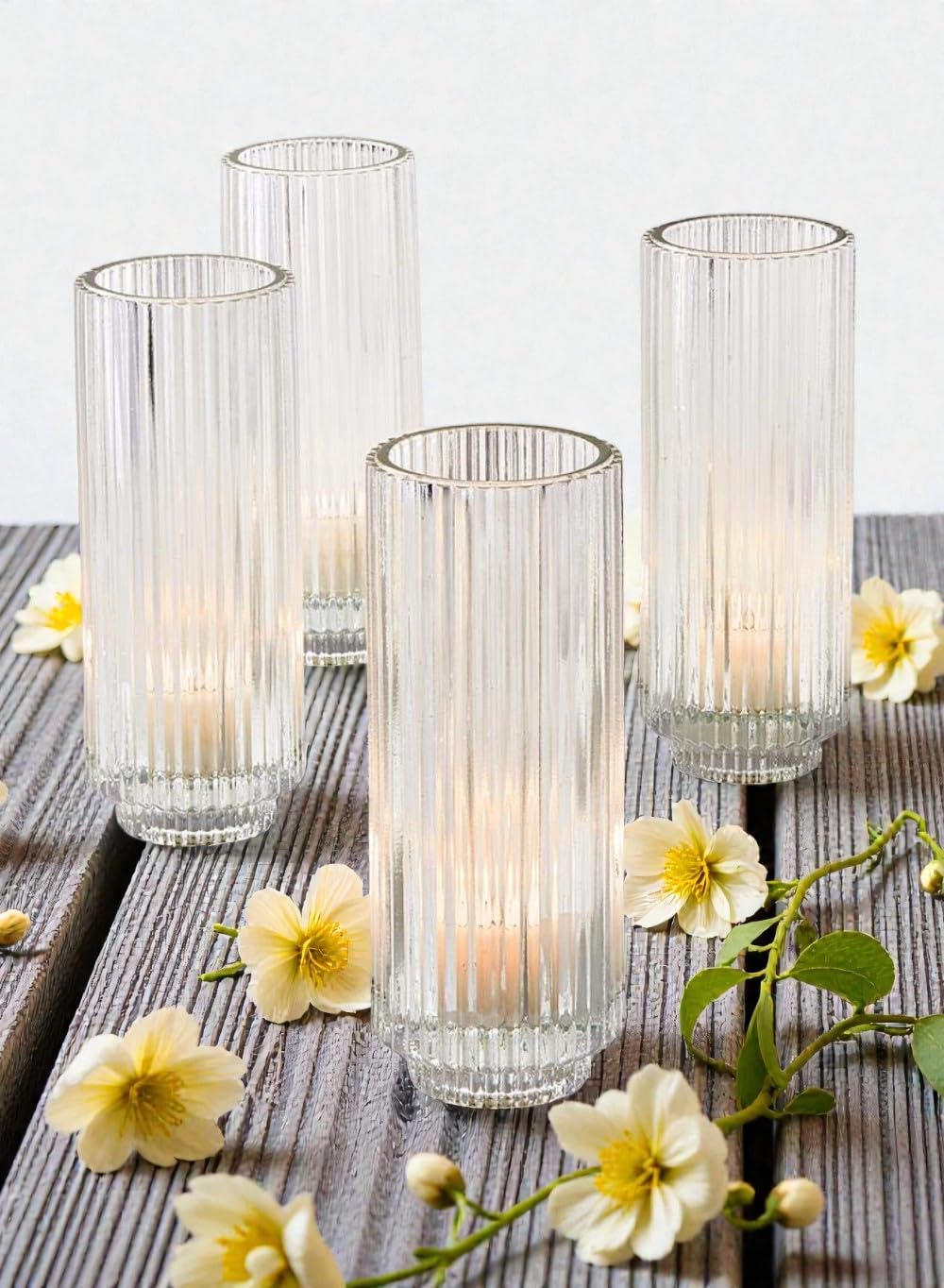 Serene Spaces Living Set of 4 Tall Clear Ribbed Glass Votive Holder, Perfect for Weddings and Home Décor, Measures 6.25" Tall and 2.25" Diameter