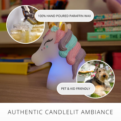 Luminara Flameless Unicorn Figural Color Changing LED Candle, 6.3" x 6.7", Battery Operated w/ 18 Button Remote Control, Real Wax, Unscented Safe