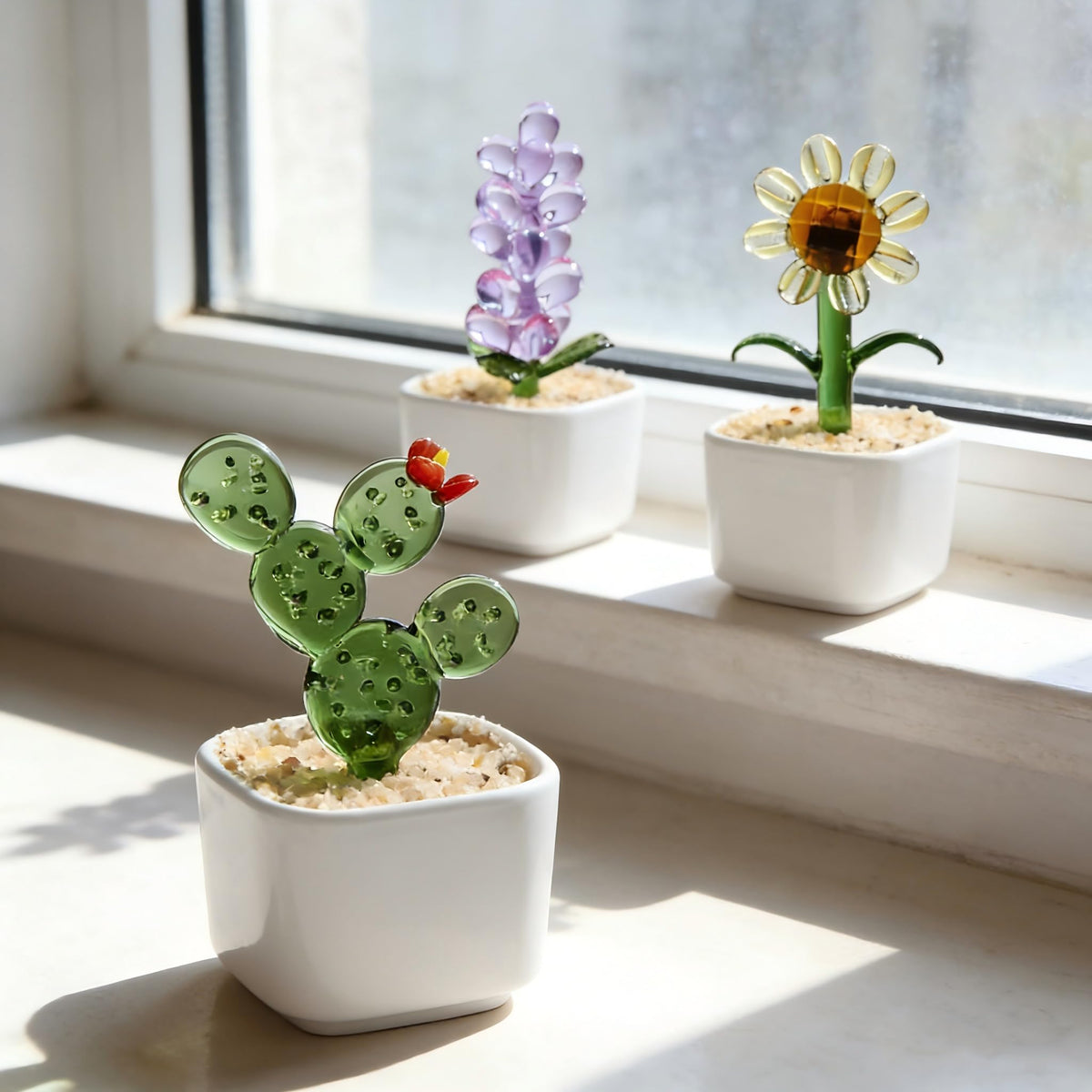 Crystal Glass Flowers Dopamine Decor, Cute Desk Decor for Women Office,Small Crystal Flower Fake Desk Plant,Gift for Teachers,Friends,Coworkers