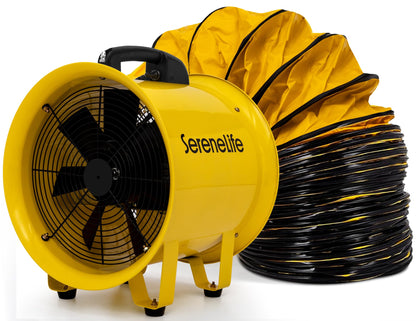 SereneLife Heavy Duty Cylinder Fan 12 inch,Blower Fan with 3200 CFM Airflow, 25ft PVC Ducting, Industrial Exhaust for Warehouses, Workshops, Crawl Spaces, & Basements, Smoke & Odor Removal