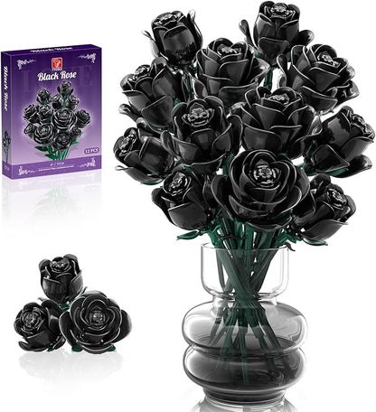 Black Roses Flowers Building Sets Artificial Bouquet Botanical Collection Building Blocks for Adults Gothic Home Decor Christmas Birthday Gift for Adults Women Girls Age 8-12 (512Pcs)