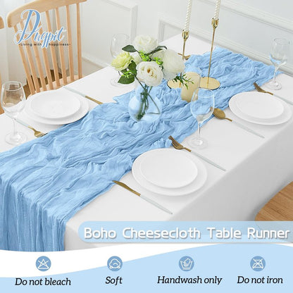 16Pack Baby Blue Table Runner 10FT Light Blue Cheesecloth Table Runner 35x120Inch Long Boho Gauze Cheese Cloth Table Runners Rustic Sheer Table Runners for Wedding Baby Shower Bridal Shower Decor