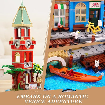 Venice Main Street Building Set for Adults 2155 PCS City House Building Block Kit with Light Flower Shop Pizzeria Christmas Home Decor Architecture Model Gift for Women Men Teen Girl 10+