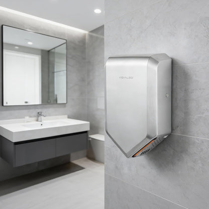 ASIALE Double Air Wiper Commercial Hand Dryer, Hot/Cold Air Switchable, Sound and Speed Control, Brushed Stainless Steel, 1000W, AC110V-130V