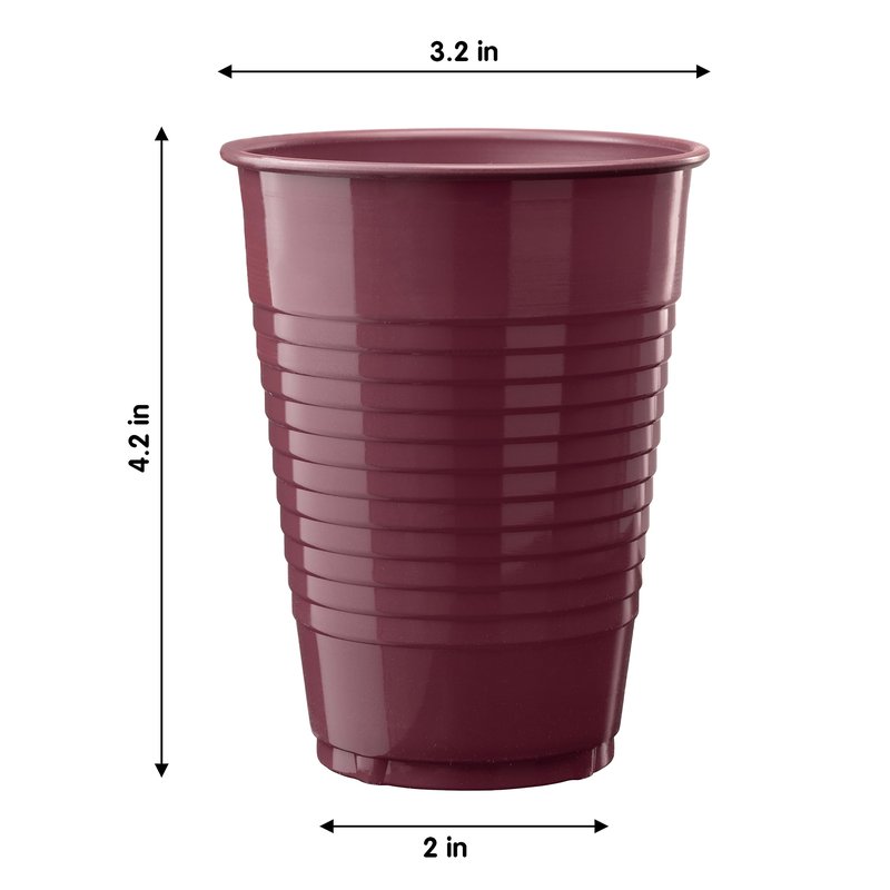 Party Solids Burgundy Plastic Cups - 12 oz, Pack Of 100