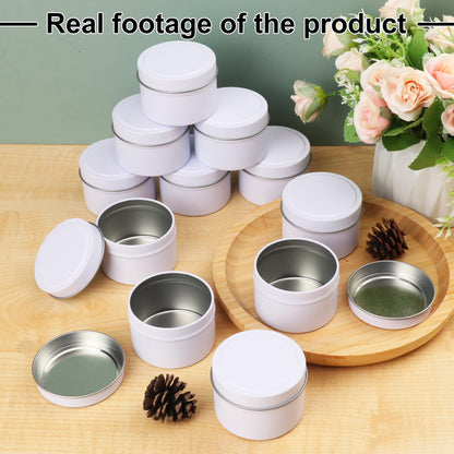 Biugaaufai 48 Pack 4 oz White Metal Candle Tins with Lids, Round, 4 oz Capacity, Cylindrical, DIY Candle Making and Storage