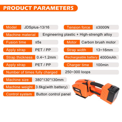 ZHONGMIN Electric Strapping Machine with LCD Screen, 2 x 4000mAh Battery Powered Automatic Strapping Banding Tool for 1/2" to 5/8" PP PET Straps, Portable Baler for Box & Pallet Packaging