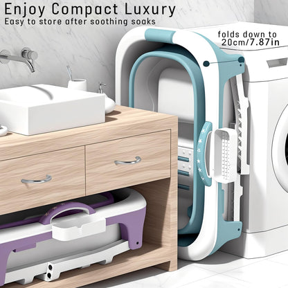 Portable Foldable Bathtub for Adult, 41" Small Foldable Tub with Ergonomic Seat & Massage Roller, Large Capacity Soaking Tub for Adults with Thermal Cover (Blue)