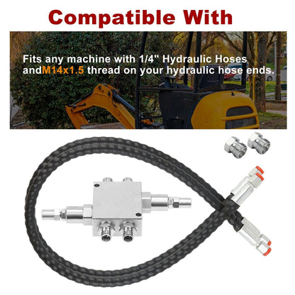 New Hydraulic Cushion Valve Kit Compatible with Mini Excavator Swivel Motor, Compatible with Most Mini Excavators & Equipment with 1/4” Hydraulic Hoses & M14×1.5 Threaded Ports