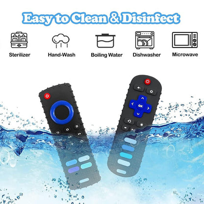 ROBBEAR Baby Teething Toys, Food Grade Silicone Teethers for Babies 3 6 12 18 Months, Fire TV Remote Shape Infant Chew Toys for Boys and Girls, Freezer BPA Free (Black+Black)