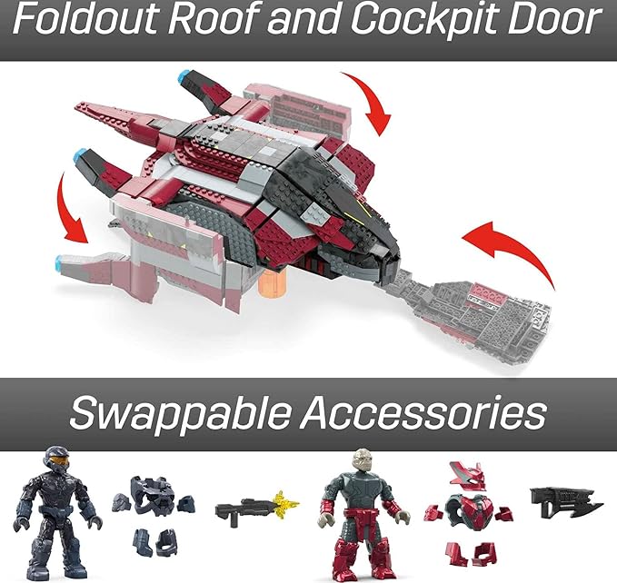 MEGA Halo Infinite Toy Building Sets Banished Phantom Aircraft with 1214 Pieces 4 Micro Action Figures and Accessories for Collectors